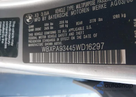 2005 BMW X3 3.0I from USA, damaged, VIN WBXPA93445WD16297